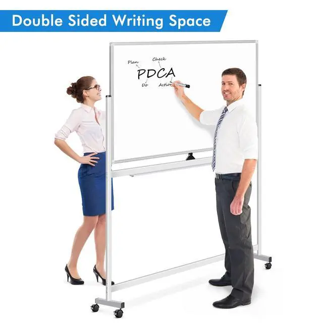 Alt view image 2 of 7 - Large Rolling White Board, 48x36 in Double-Sided Mobile Whiteboard, Reversible Magnetic Dry Erase Board Easel Standing Whiteboard on Wheels Portable Board for Office Classroom and Home, Silver