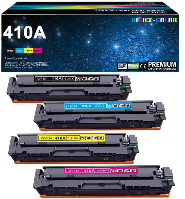 Main image of 410A Toner Cartridges - Replacement for HP Color LaserJet Pro MFP M477fnw,M477fdw,M477fdn,M452dn,M452dw, M452nw,M477 M452 Series (Black, Cyan, Magenta, Yellow)