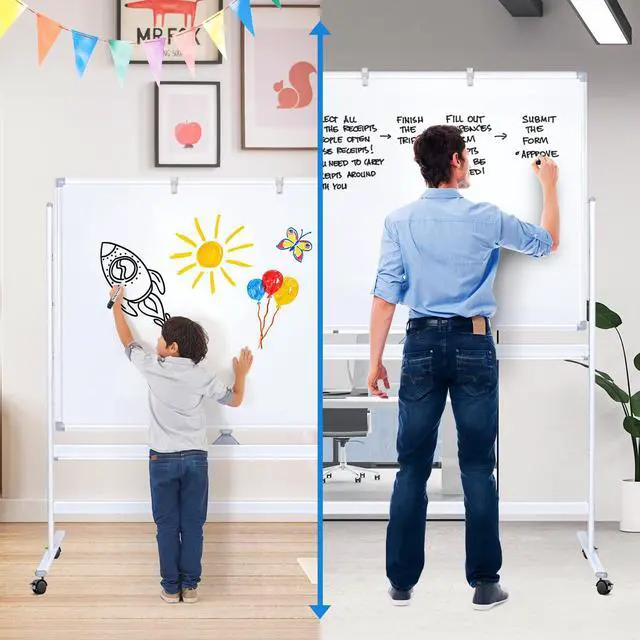 Alt view image 4 of 7 - Large Rolling White Board, 48x36 in Double-Sided Mobile Whiteboard, Reversible Magnetic Dry Erase Board Easel Standing Whiteboard on Wheels Portable Board for Office Classroom and Home, Silver
