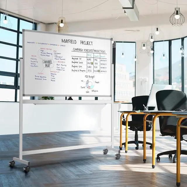 Alt view image 7 of 7 - Large Rolling White Board, 48x36 in Double-Sided Mobile Whiteboard, Reversible Magnetic Dry Erase Board Easel Standing Whiteboard on Wheels Portable Board for Office Classroom and Home, Silver