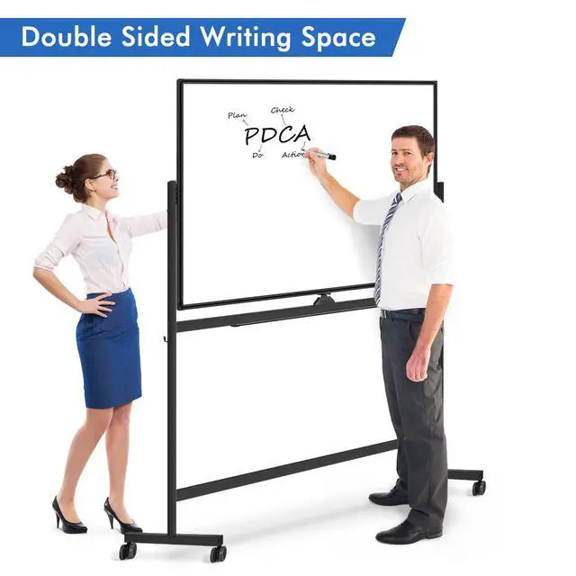 Alt view image 2 of 7 - Large Rolling White Board, 48x36 in Double-Sided Mobile Whiteboard, Reversible Magnetic Dry Erase Board Easel Standing Whiteboard on Wheels School Supplies for Classroom Office and Home, Black