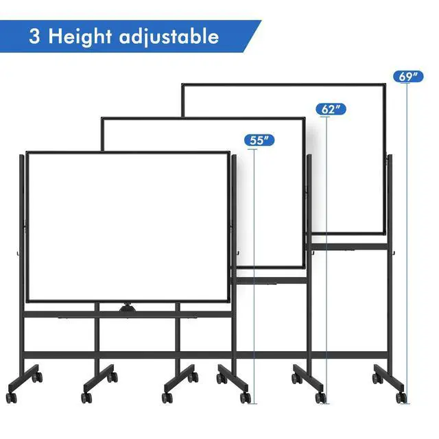 Alt view image 3 of 7 - Large Rolling White Board, 48x36 in Double-Sided Mobile Whiteboard, Reversible Magnetic Dry Erase Board Easel Standing Whiteboard on Wheels School Supplies for Classroom Office and Home, Black