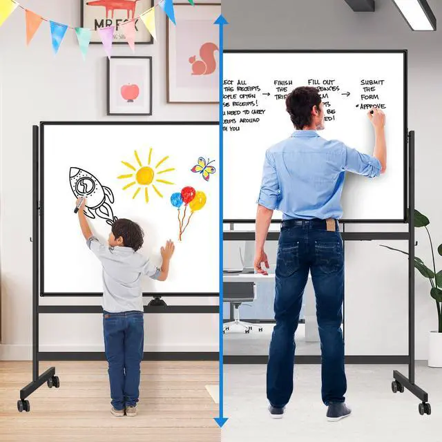 Alt view image 4 of 7 - Large Rolling White Board, 48x36 in Double-Sided Mobile Whiteboard, Reversible Magnetic Dry Erase Board Easel Standing Whiteboard on Wheels School Supplies for Classroom Office and Home, Black