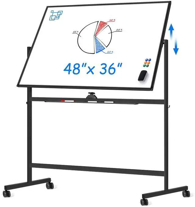 Main image of Large Rolling White Board, 48x36 in Double-Sided Mobile Whiteboard, Reversible Magnetic Dry Erase Board Easel Standing Whiteboard on Wheels School Supplies for Classroom Office and Home, Black