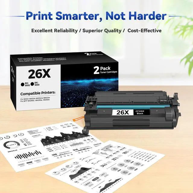 Alt view image 3 of 7 - 26X CF226X Toner Cartridge Black 2 Pack Compatible for HP 26X CF226X 26A CF226A CF226 Toner Cartridges Replacement for Laserjet Pro M402n M402dn M402dne M402dw, Pro MFP M426fdn M426fdw M426dw Printers