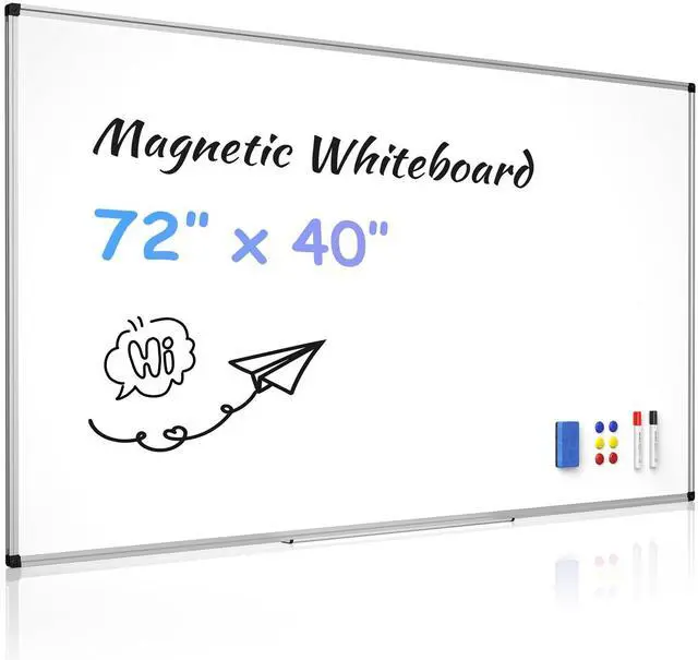 Main image of Magnetic Dry Erase Whiteboard - 40 x 72 Inch White Board - Large Wall-Mounted Board with Silver Aluminum Frame, 1 Magnetic Eraser, 2 Pens, Detachable Marker Tray, 6 Magnets