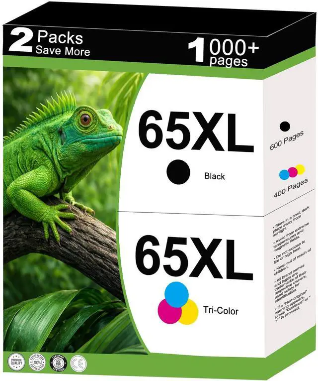 Main image of 65XL Ink Cartridge Combo Pack Compatible for HP 65 HP65 XL Fit for Officejet Envy 5055 DeskJet 3755 3700 3772 2600 3752 Envy 5000 5052 5070 AMP 100 120 Printer 2-Pack Black Tri-Color with V28.5.1 Chip
