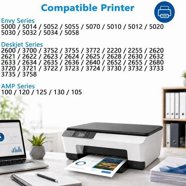 Alt view image 2 of 7 - 65XL Ink Cartridge Combo Pack Compatible for HP 65 HP65 XL Fit for Officejet Envy 5055 DeskJet 3755 3700 3772 2600 3752 Envy 5000 5052 5070 AMP 100 120 Printer 2-Pack Black Tri-Color with V28.5.1 Chip