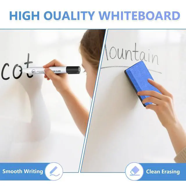 Alt view image 4 of 7 - Magnetic Dry Erase Whiteboard - 40 x 72 Inch White Board - Large Wall-Mounted Board with Silver Aluminum Frame, 1 Magnetic Eraser, 2 Pens, Detachable Marker Tray, 6 Magnets