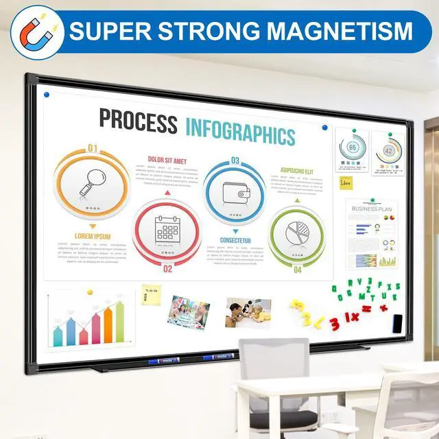 Alt view image 3 of 7 - 6'x4' Large Magnetic White Board Dry Erase Whiteboard with Black Aluminum Frame, 72"X48" Magnet Presentation Wall Boards for Office, Classroom, School, Home