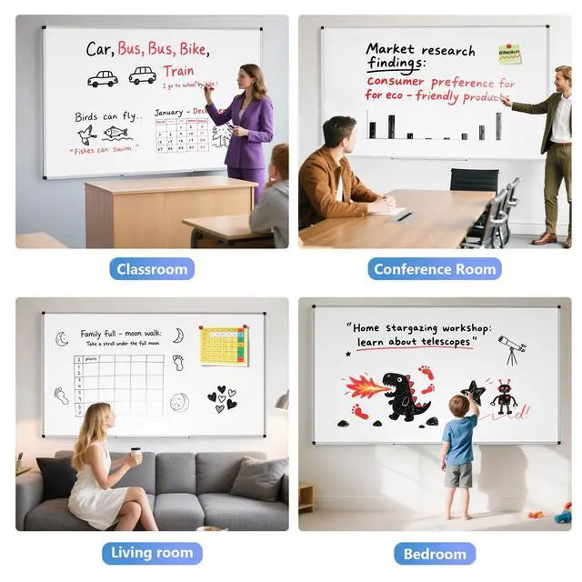 Alt view image 6 of 7 - Magnetic Dry Erase Whiteboard - 40 x 72 Inch White Board - Large Wall-Mounted Board with Silver Aluminum Frame, 1 Magnetic Eraser, 2 Pens, Detachable Marker Tray, 6 Magnets