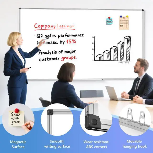 Alt view image 7 of 7 - Magnetic Dry Erase Whiteboard - 40 x 72 Inch White Board - Large Wall-Mounted Board with Silver Aluminum Frame, 1 Magnetic Eraser, 2 Pens, Detachable Marker Tray, 6 Magnets