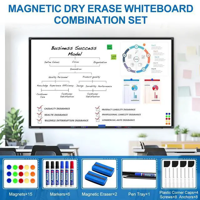 Alt view image 5 of 7 - 6'x4' Large Magnetic White Board Dry Erase Whiteboard with Black Aluminum Frame, 72"X48" Magnet Presentation Wall Boards for Office, Classroom, School, Home