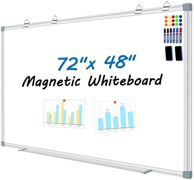 Main image of 6'x4' Large Magnetic White Board Dry Erase Whiteboard with Aluminum Frame, 72"X48" Hanging White Boards for Wall with Long Pen Tray, Presentation Board for Office Classroom Home