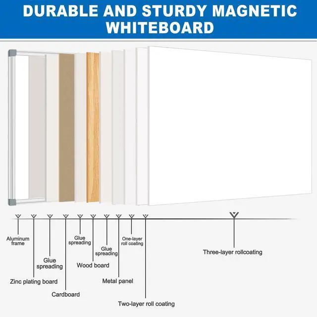 Alt view image 2 of 7 - 6'x4' Large Magnetic White Board Dry Erase Whiteboard with Aluminum Frame, 72"X48" Hanging White Boards for Wall with Long Pen Tray, Presentation Board for Office Classroom Home