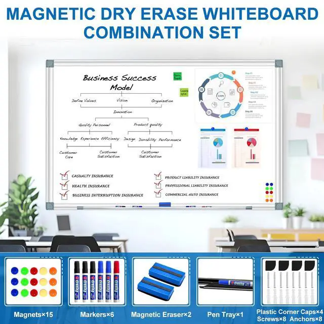 Alt view image 5 of 7 - 6'x4' Large Magnetic White Board Dry Erase Whiteboard with Aluminum Frame, 72"X48" Hanging White Boards for Wall with Long Pen Tray, Presentation Board for Office Classroom Home