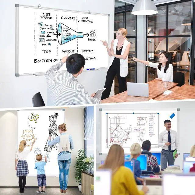 Alt view image 7 of 7 - 6'x4' Large Magnetic White Board Dry Erase Whiteboard with Aluminum Frame, 72"X48" Hanging White Boards for Wall with Long Pen Tray, Presentation Board for Office Classroom Home