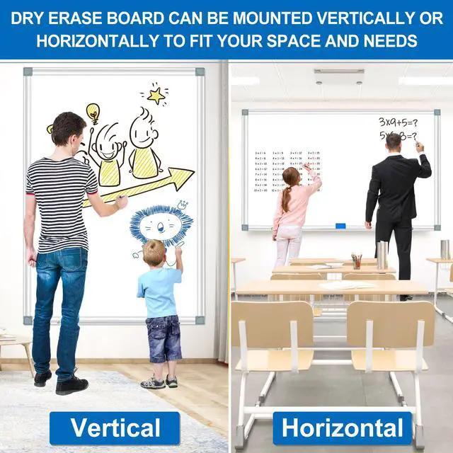 Alt view image 6 of 7 - 6'x4' Large Magnetic White Board Dry Erase Whiteboard with Aluminum Frame, 72"X48" Hanging White Boards for Wall with Long Pen Tray, Presentation Board for Office Classroom Home
