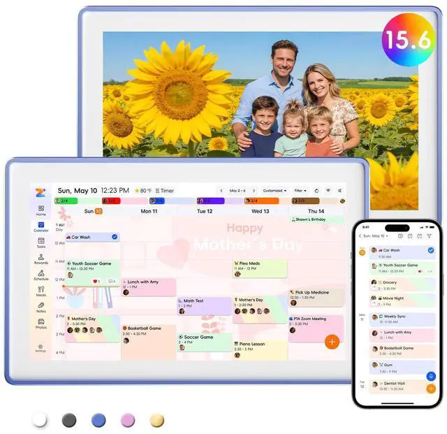 Main image of 15.6" Digital Calendar, No Subscription Smart Family Planner, Interactive Touchscreen Electronic Wall Calendar, Photo Display, Meals, Chore Chart & Tasks, Wall & Desk Mountable (Ultramarine)