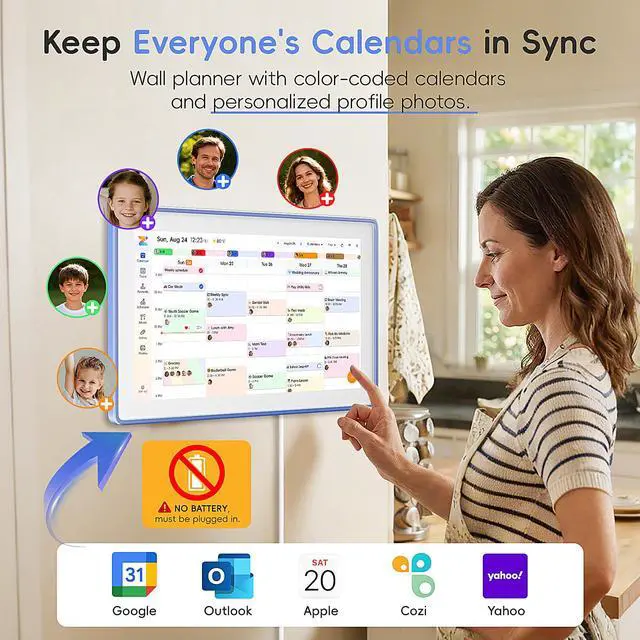 Alt view image 2 of 7 - 15.6" Digital Calendar, No Subscription Smart Family Planner, Interactive Touchscreen Electronic Wall Calendar, Photo Display, Meals, Chore Chart & Tasks, Wall & Desk Mountable (Ultramarine)