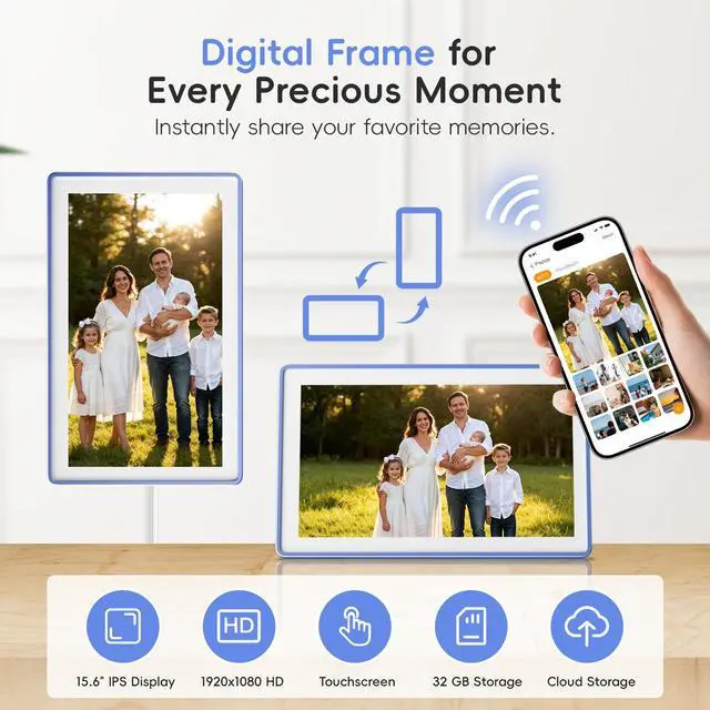 Alt view image 3 of 7 - 15.6" Digital Calendar, No Subscription Smart Family Planner, Interactive Touchscreen Electronic Wall Calendar, Photo Display, Meals, Chore Chart & Tasks, Wall & Desk Mountable (Ultramarine)
