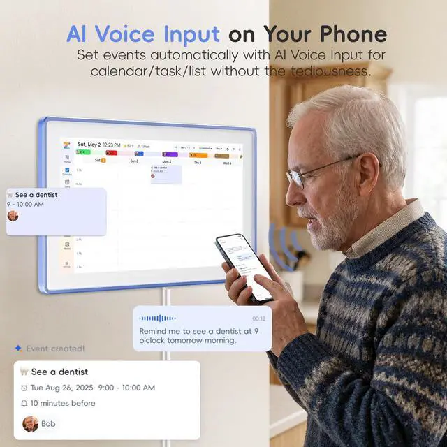 Alt view image 5 of 7 - 15.6" Digital Calendar, No Subscription Smart Family Planner, Interactive Touchscreen Electronic Wall Calendar, Photo Display, Meals, Chore Chart & Tasks, Wall & Desk Mountable (Ultramarine)