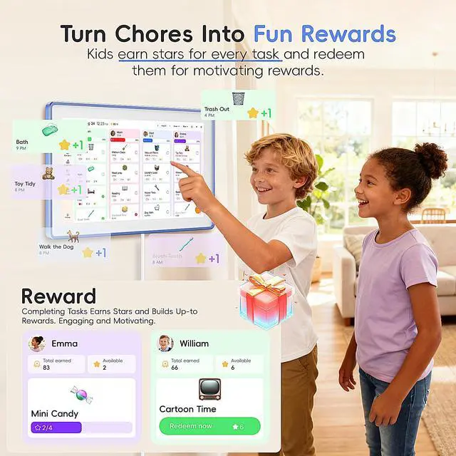 Alt view image 6 of 7 - 15.6" Digital Calendar, No Subscription Smart Family Planner, Interactive Touchscreen Electronic Wall Calendar, Photo Display, Meals, Chore Chart & Tasks, Wall & Desk Mountable (Ultramarine)