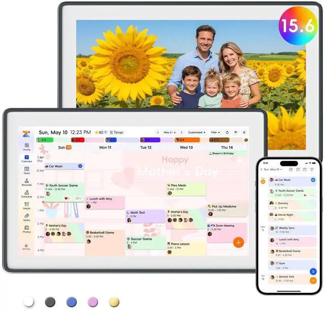 Main image of 15.6" Digital Wall Calendar Frame Interactive Touchscreen Eletronic Calendars, Smart Family Planner for Schedule, Photo Display, Meals, Chore Chart & Tasks, Wall & Desk Mountable (Dark Gray)