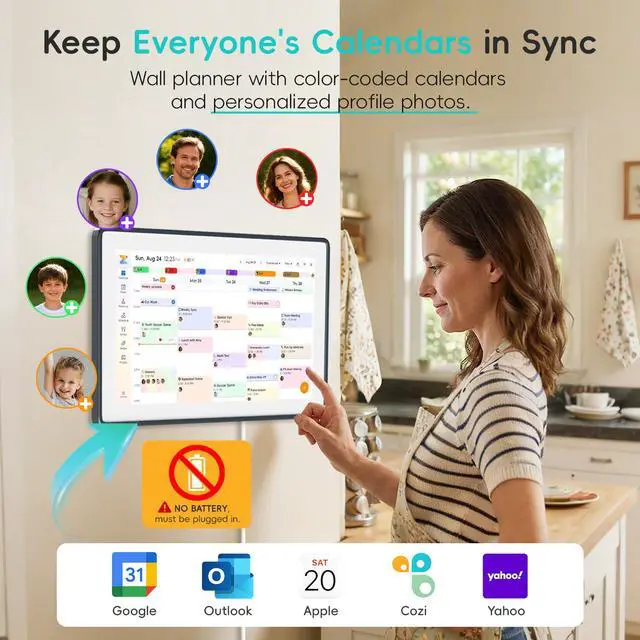 Alt view image 2 of 7 - 15.6" Digital Wall Calendar Frame Interactive Touchscreen Eletronic Calendars, Smart Family Planner for Schedule, Photo Display, Meals, Chore Chart & Tasks, Wall & Desk Mountable (Dark Gray)