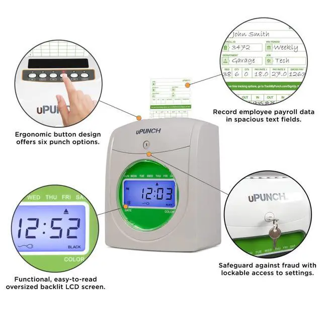 Alt view image 2 of 7 - HN3500 Advanced Time Clock Bundle for Small Business: Complete Employee Time Tracking System with 100 Time Cards, 2 Racks, 2 Ribbons, and 6 Keys