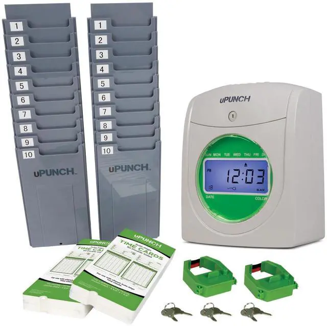Main image of HN3500 Advanced Time Clock Bundle for Small Business: Complete Employee Time Tracking System with 100 Time Cards, 2 Racks, 2 Ribbons, and 6 Keys