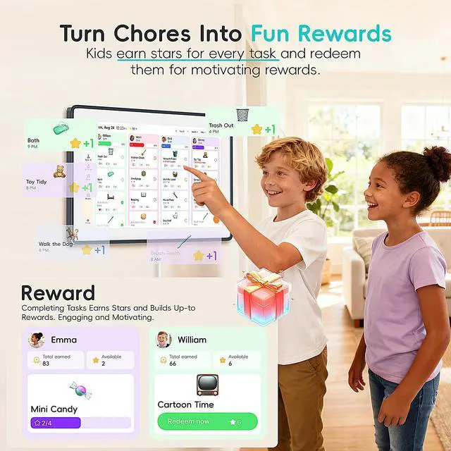 Alt view image 6 of 7 - 15.6" Digital Wall Calendar Frame Interactive Touchscreen Eletronic Calendars, Smart Family Planner for Schedule, Photo Display, Meals, Chore Chart & Tasks, Wall & Desk Mountable (Dark Gray)