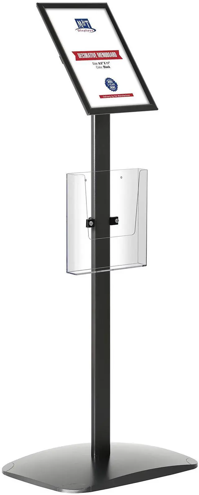 Main image of Decorative Sign Holder, Pedestal Sign Holder with 8.5x11 Inch Brochure Holder, Floor Standing, Aluminum, Front Loading, Easy Open, Poster, Advertisement Post (Black, Frame - 8.5x11 inch)