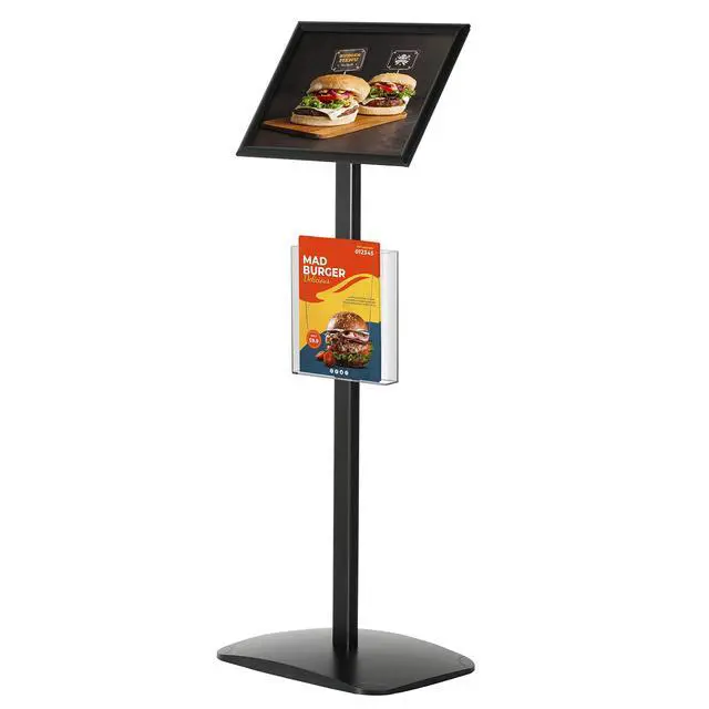 Alt view image 3 of 7 - Decorative Sign Holder, Pedestal Sign Holder with 8.5x11 Inch Brochure Holder, Floor Standing, Aluminum, Front Loading, Easy Open, Poster, Advertisement Post (Black, Frame - 8.5x11 inch)