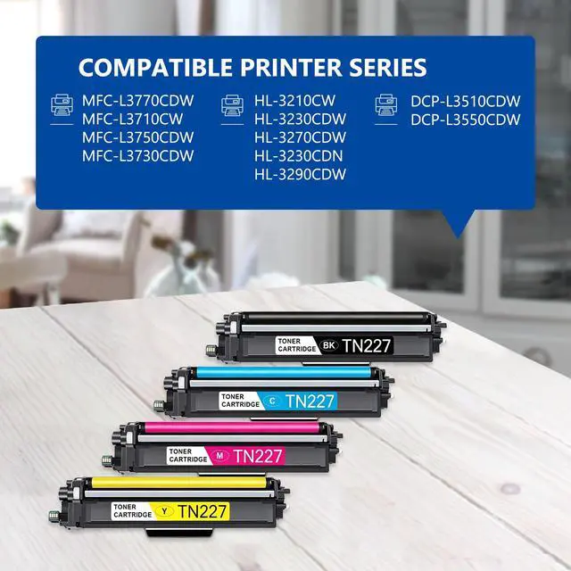 Alt view image 2 of 7 - TN227 High Yield Toner Cartridge 4 Pack TN 227 TN-227BK/C/M/Y Replacement for Brother TN227 TN223 TN-227 HL-L3270CDW HL-L3210CW HL-L3230CDW HL-L3230CDN HL-L3290CDW Printer (TN-227BK/C/M/Y)