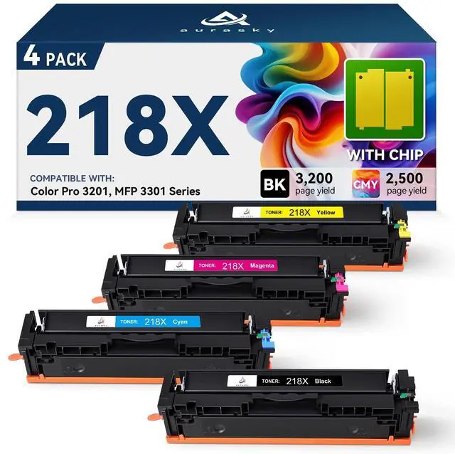 Main image of 218X High Capacity Compatible Toner Cartridges with Chip Replacement for HP 218X W2180X 218A Works with 3201 3201DW MFP 3301 3301cdw 3301fdw 3301sdw Series Printer 4-Pack Color