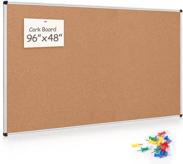 Main image of Large Cork Bulletin Board 96" X 48", Silver Aluminum Framed Corkboard for Wall, Wall Mounted Notice Pin Board with Push Pins for School, Home & Office - 7' x 4' Corkboard