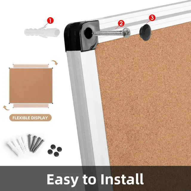 Alt view image 6 of 7 - Large Cork Bulletin Board 60" X 48", Silver Aluminum Framed Corkboard for Wall, Wall Mounted Notice Pin Board with Push Pins for School, Home & Office - 5' x 4' Corkboard