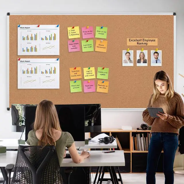 Alt view image 2 of 7 - Large Cork Bulletin Board 96" X 48", Silver Aluminum Framed Corkboard for Wall, Wall Mounted Notice Pin Board with Push Pins for School, Home & Office - 7' x 4' Corkboard