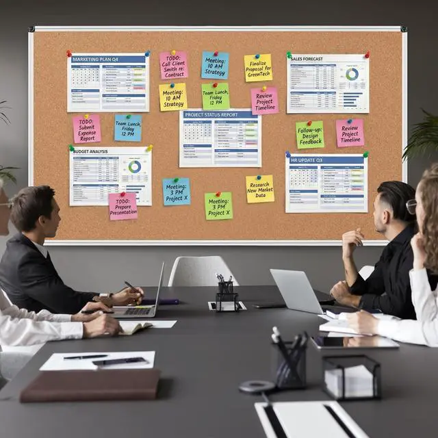 Alt view image 7 of 7 - Large Cork Bulletin Board 96" X 48", Silver Aluminum Framed Corkboard for Wall, Wall Mounted Notice Pin Board with Push Pins for School, Home & Office - 7' x 4' Corkboard