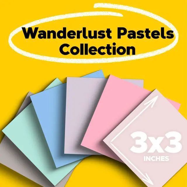 Alt view image 2 of 7 - 100% Recycled Paper Super Sticky Notes, 3 in. x 3 in., 12 Pads, 70 Sheets per Pad, Wanderlust Pastels, School Supplies and Office Products (Pack of 12)