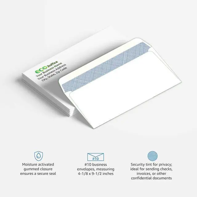Alt view image 4 of 6 - 2500#10 Custom Printed Security Tinted Envelopes Letter Size Self Seal, Windowless Mailing Envelopes, Personalized with Logo and Address, Size 4-1/8 X 9-1/2", 24 LB Plain White