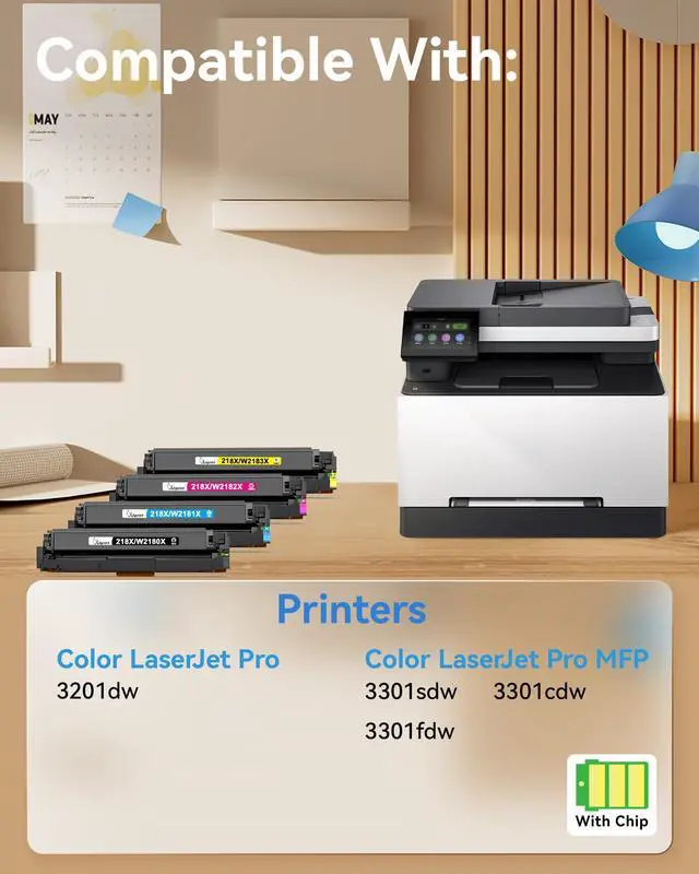 Alt view image 2 of 7 - 218X Toner Cartridges 4 Pack Compatible with HP 218X 218A W2180X W2180A | High Yield with Chip 218X for HP Color LaserJet Pro MFP 3301sdw 3201dw 3301fdw 3301cdw 3201 Printer, 4-Pack B/C/Y/M