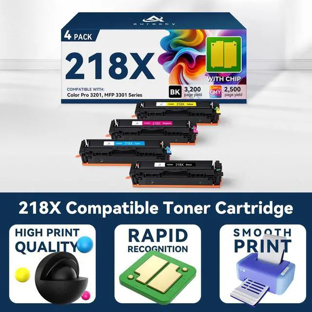 Alt view image 5 of 6 - 218X High Capacity Compatible Toner Cartridges with Chip Replacement for HP 218X W2180X 218A Works with 3201 3201DW MFP 3301 3301cdw 3301fdw 3301sdw Series Printer 4-Pack Color