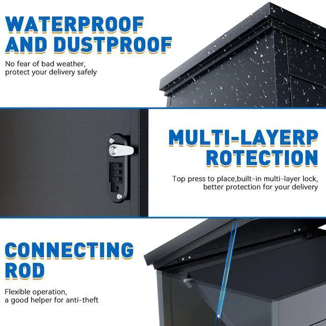 Alt view image 5 of 7 - Package Delivery Boxes & Mailbox,Large Parcel Drop Box with Keys, Steel Mailbox with Waterproof Anti-Theft Function, Not Easy Deformed for Home/Porch/Outside (240L)