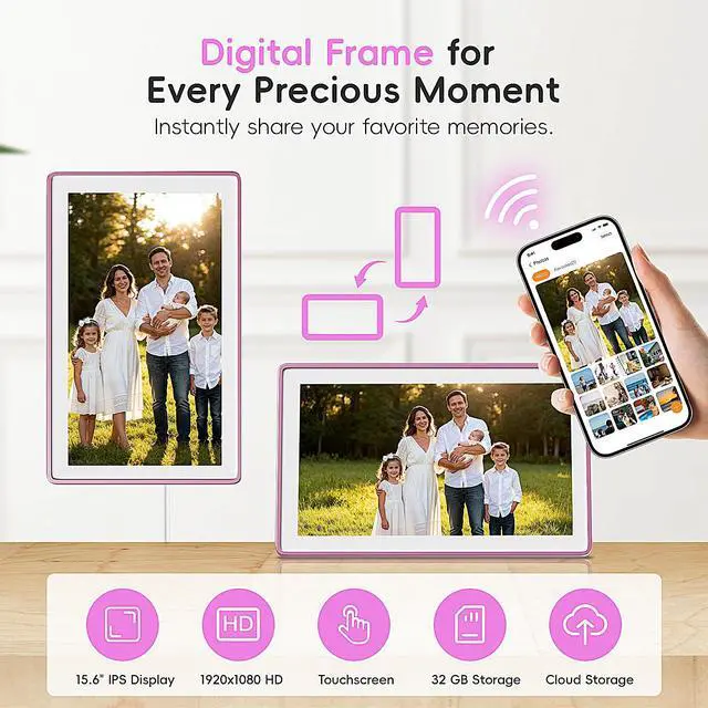 Alt view image 3 of 7 - 15.6" Digital Calendar, No Subscription Smart Family Planner, Interactive Touchscreen Electronic Wall Calendar, Photo Display, Meals, Chore Chart & Tasks, Wall & Desk Mountable (Pink)