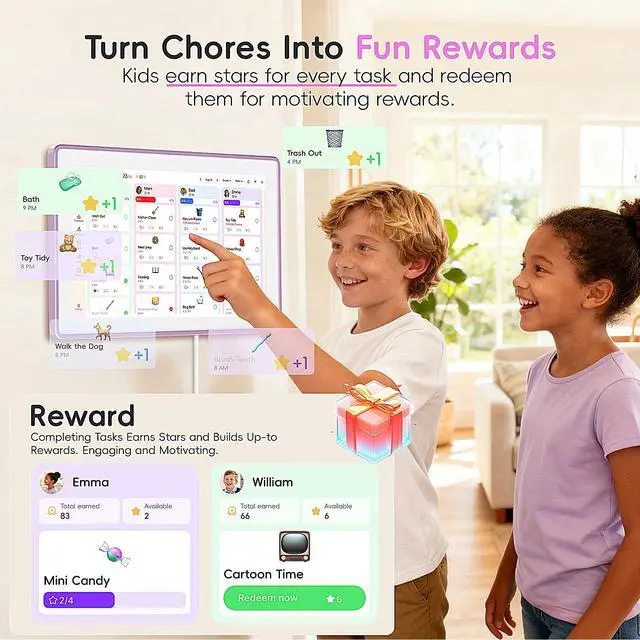 Alt view image 5 of 7 - 15.6" Digital Calendar, No Subscription Smart Family Planner, Interactive Touchscreen Electronic Wall Calendar, Photo Display, Meals, Chore Chart & Tasks, Wall & Desk Mountable (Pink)