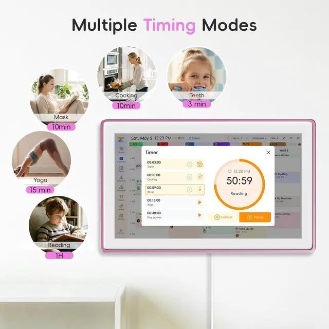 Alt view image 7 of 7 - 15.6" Digital Calendar, No Subscription Smart Family Planner, Interactive Touchscreen Electronic Wall Calendar, Photo Display, Meals, Chore Chart & Tasks, Wall & Desk Mountable (Pink)