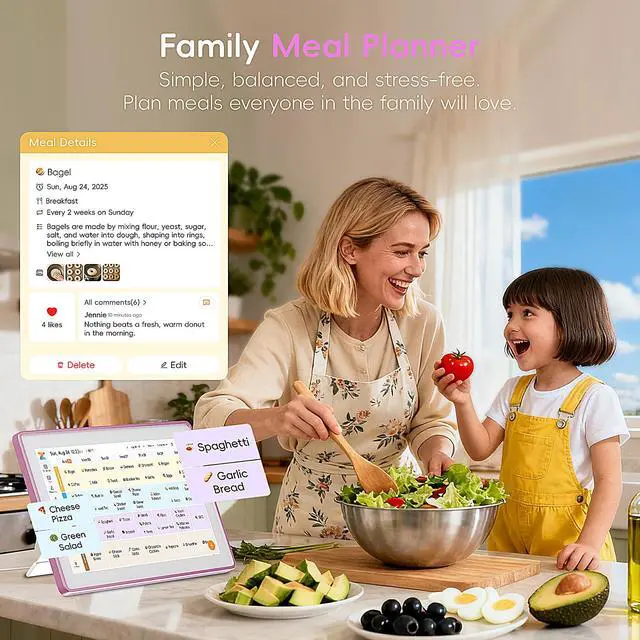 Alt view image 6 of 7 - 15.6" Digital Calendar, No Subscription Smart Family Planner, Interactive Touchscreen Electronic Wall Calendar, Photo Display, Meals, Chore Chart & Tasks, Wall & Desk Mountable (Pink)