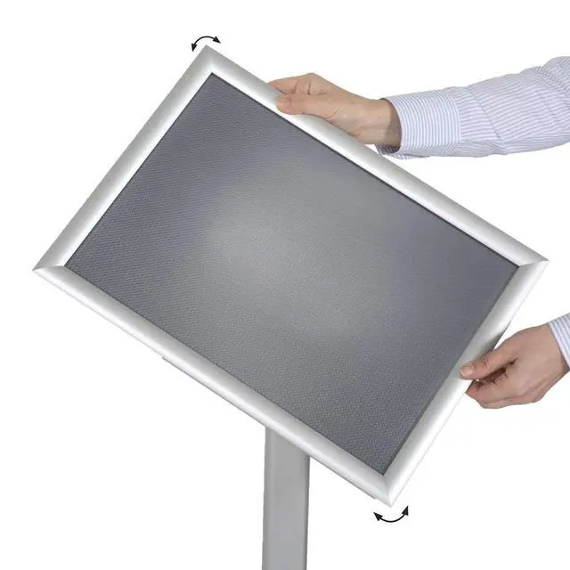 Alt view image 3 of 7 - Decorative Sign Holder, Pedestal Sign Holder with 8.5x11 Inch Brochure Holder, Floor Standing, Aluminum, Front Loading, Easy Open, Poster, Advertisement Post (Silver, Frame - 8.5x11 inch)